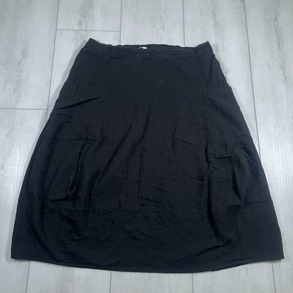 Eileen Fisher Medium 100% Organic linen Slouch Pocket Midi Skirt Black Langloog - Picture 1 of 11
